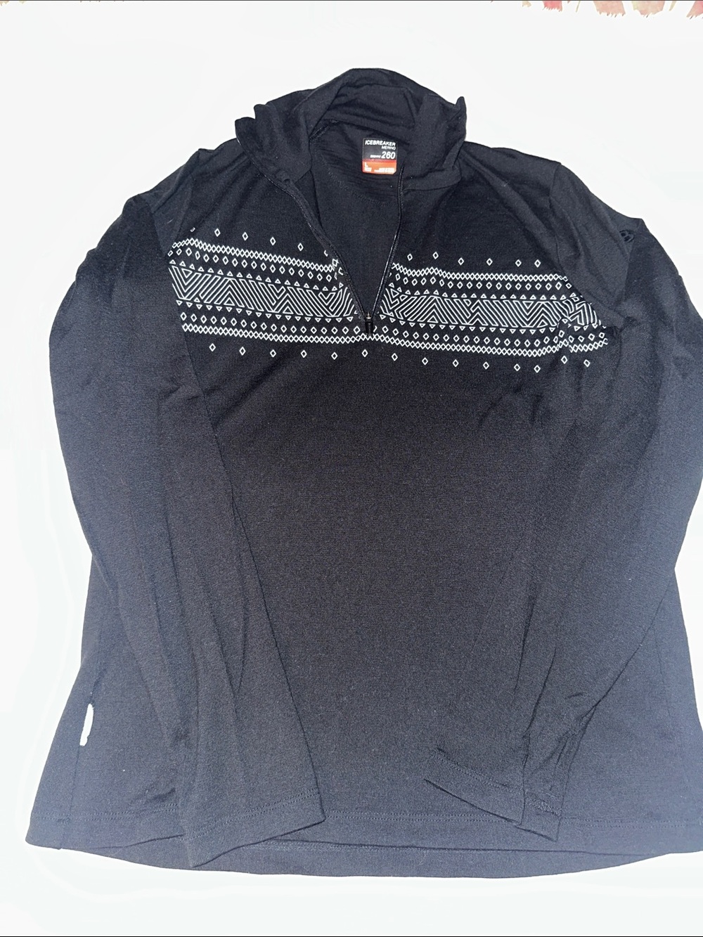 Icebreaker Black Women's Cowl Neck Sweater with White Fair Isle Yoke